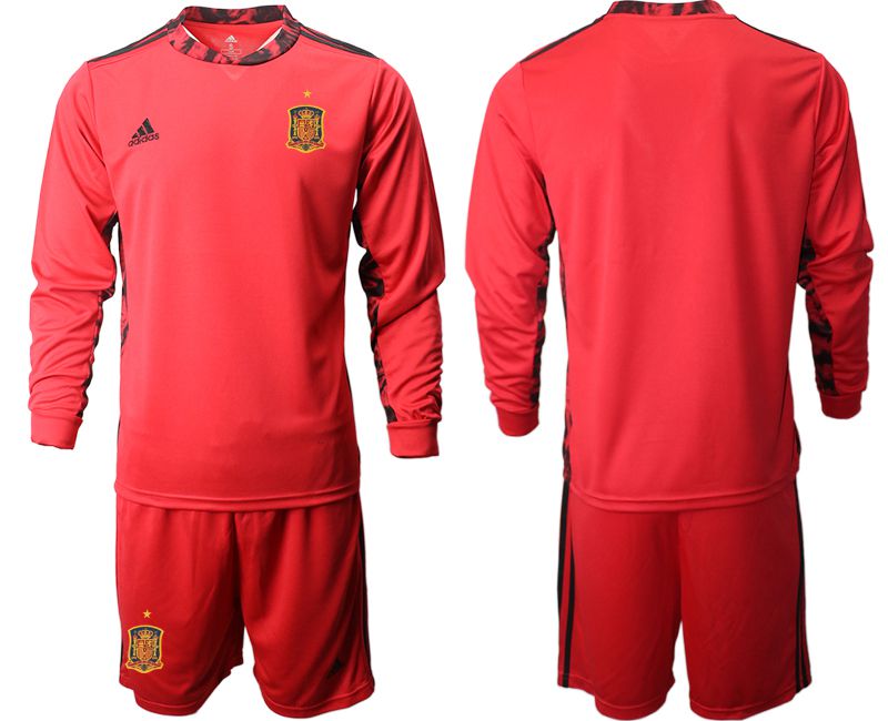 Men 2021 World Cup National Spain red goalkeeper long sleeve Soccer Jerseys
